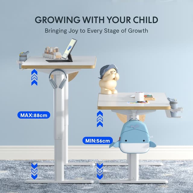Thumbnail 6 de FLEXISPOT Kinderschreibtisch elektrisch höhenverstellbar mit LED-Höhenanzeige, 3 Speicherplätzen und Kindersicherung