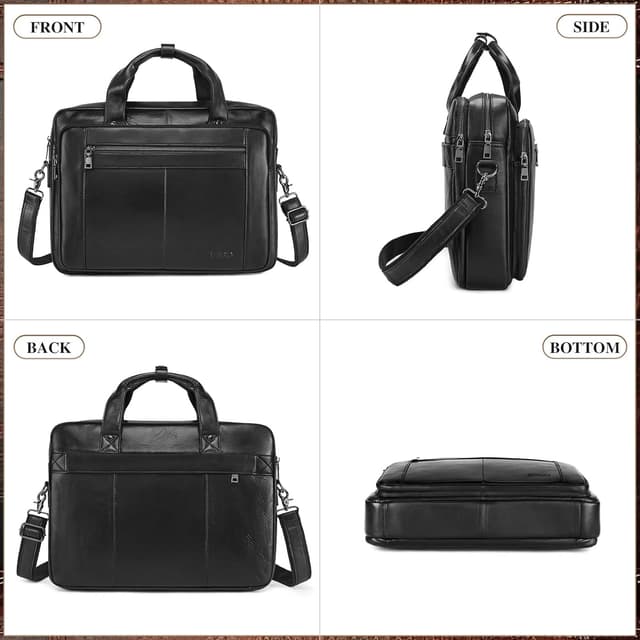 Thumbnail 5 de BAIGIO Sacoche ordinateur 15,6 pouces Cuir Noir