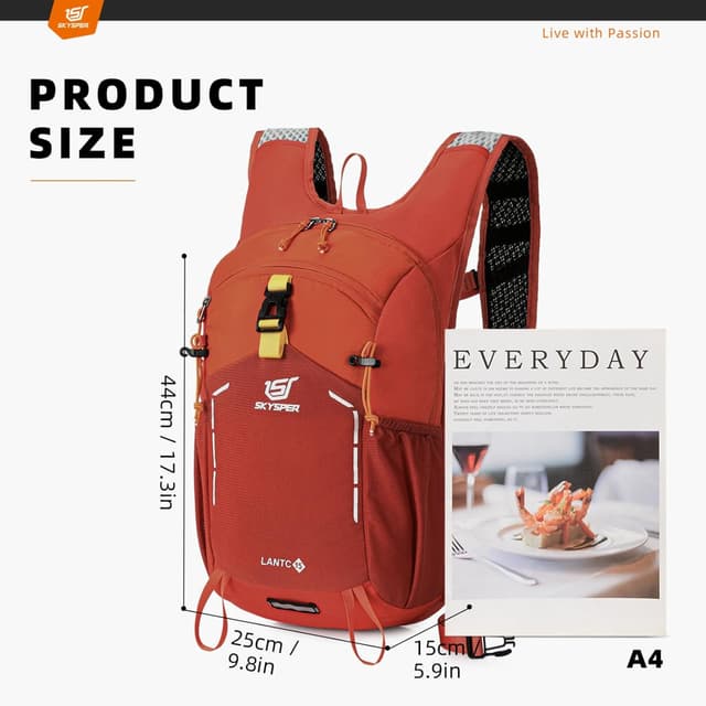 Detalle de SKYSPER Wanderrucksack 15L – leichter Tagesrucksack für Herren mit Ripstop-Nylon und verstellbarem Tragesystem