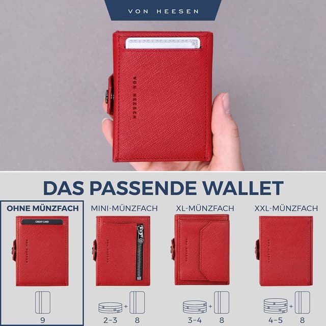 Detalle 2 de VON HEESEN Slim Wallet Rot Saffiano – RFID-geschütztes Slim-Format