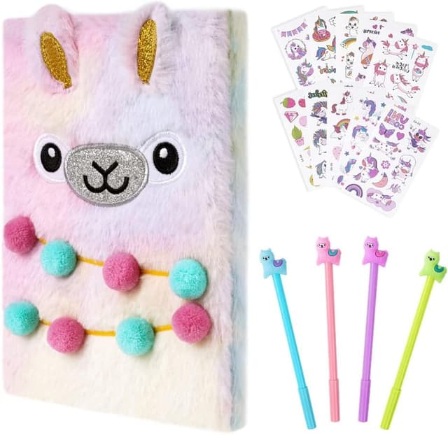 Detalle de OFFCUP Quaderno Peluche con Unicorno – Diario segreto con penne gel e adesivi (set di cancelleria per bambine)