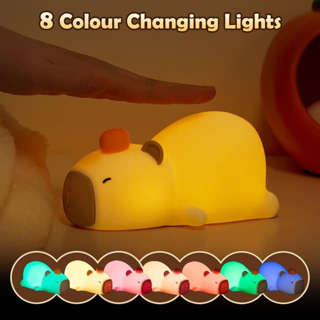 Detalle de NICE POINT Kids Night Light – Cute Capybara Silicone Nursery Lamp (USB rechargeable, 10 RGB modes)
