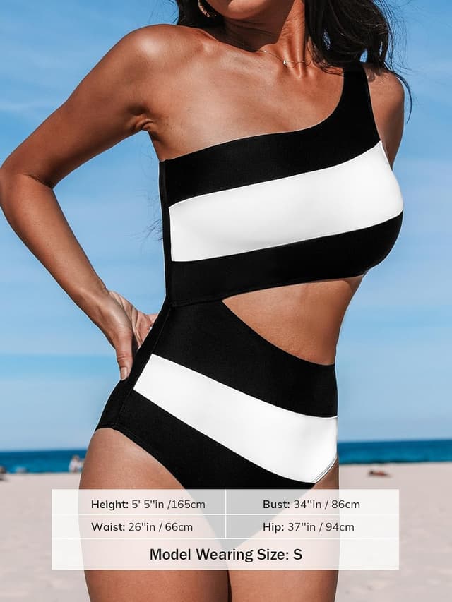 Detalle de CUPSHE Costume da bagno intero da donna con monospalla e blocchi di colore