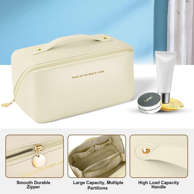 Detalle de Grande trousse de maquillage Aucuu en cuir PU imperméable, avec poignée et séparateurs