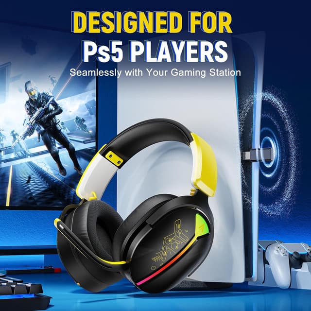 Detalle 2 de Buwnia Wireless Gaming Headset for PS5, PC, PS4 & Switch with 2.4GHz lossless audio, Bluetooth 5.3 & 40H battery