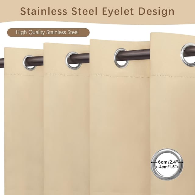 Detalle 2 de Rideaux d’extérieur UFYTT imperméables (lot de 2) 132x215 cm beige, à œillets