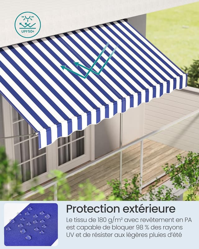 Detalle de SONGMICS Store banne rétractable manuel GSA302QZ01 (300 x 120 cm) bleu et blanc