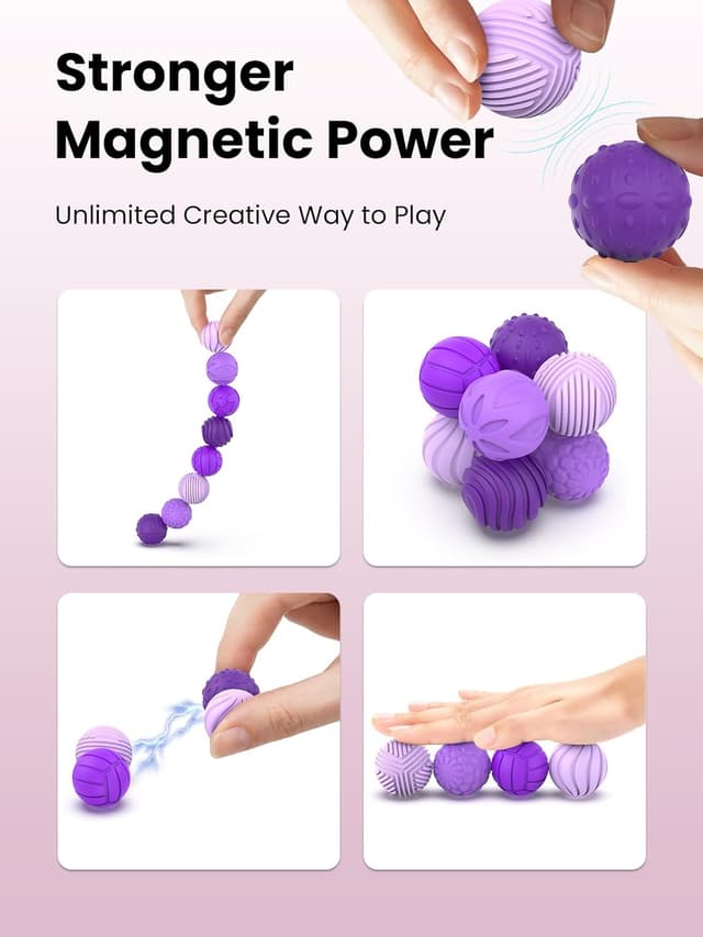 Detalle 2 de UZAHSK lot de 8 balles magnétiques sensorielles en silicone anti-stress (violet) pour adultes et enfants