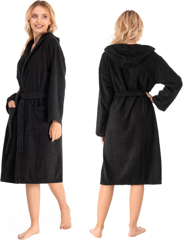 Detalle de Twinzen Damen Bademantel mit Kapuze aus 100% Baumwolle (OEKO-TEX®), XS–XL