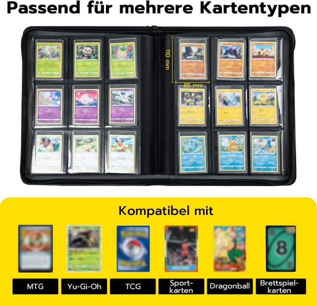 Detalle de Tolesum Toploader Album für 216 Karten (10 Toploader) – 9-Fächer Binder für 3x4 Zoll Rigid Toploaders, Denim-Design