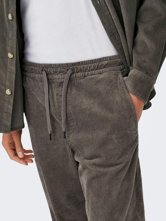 Detalle 2 de Only & Sons Onslinus Tap Corduroy 0185: pantaloni in velluto a coste da uomo con coulisse