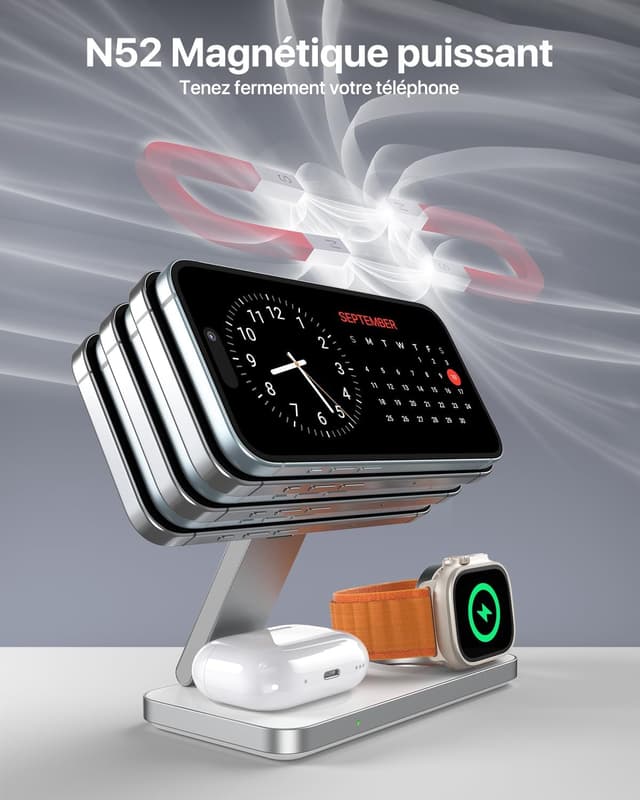 Detalle 2 de EXW Qi2.2 Chargeur Mag-Safe 3 en 1 25 W pliable (avec adaptateur 35 W)