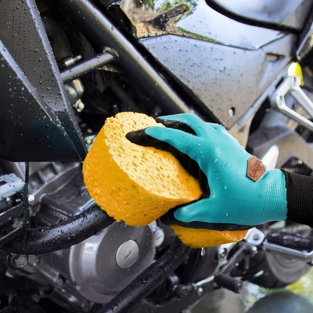 Detalle 2 de COOLJOB wasserdichte Gartenhandschuhe mit Double-Latex-Beschichtung (2 Paar) – Schwarz & Blau