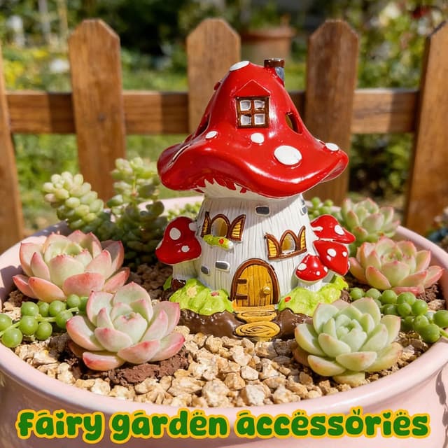 Detalle de Resin Mushroom Fairy House Garden Ornament (4.1 × 4.1 × 5.7 inches) – GW Box Fairy House