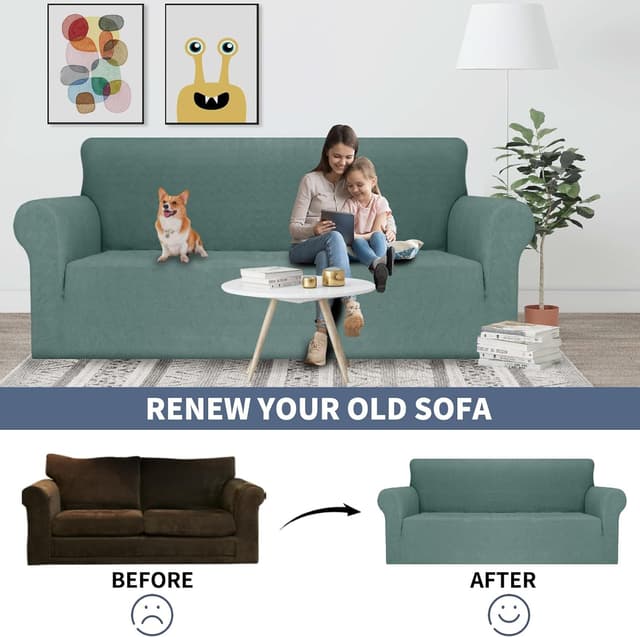 Thumbnail 4 de Ystyle copridivano 2 posti con braccioli super elasticizzato antigraffio, antiscivolo e lavabile verde