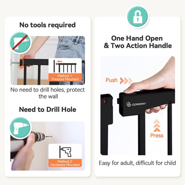 Thumbnail 4 de COMOMY 75–110 cm Sicherheitsbarriere mit automatischem Schließen – breites Metallgitter (76 cm hoch, schwarz)