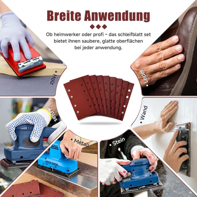 Thumbnail 6 de 45-teiliges Schleifpapier-Set 93 x 185 mm mit Klett und 8 Löchern (Körnungen 60–1000)