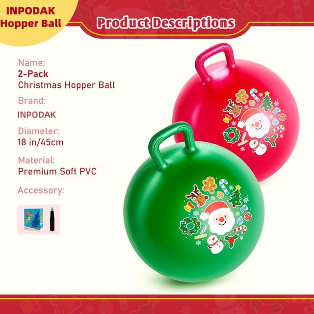 Thumbnail 6 de INPODAK 2er-Set Weihnachts- Hüpfball (45 cm) für Kinder 3–8 Jahre, rutschfest, bis 100 kg belastbar
