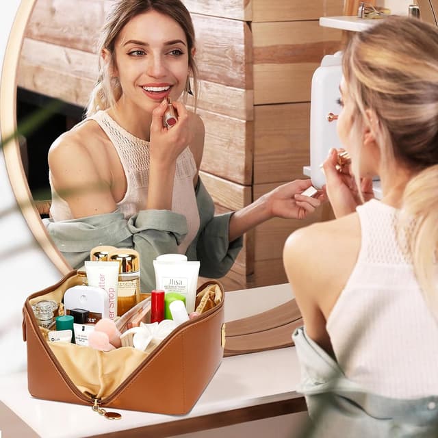 Thumbnail 6 de CLOUDWINGS Personalized Initial Makeup Organizer Bag Set for Women & Teen Girls (Brown)