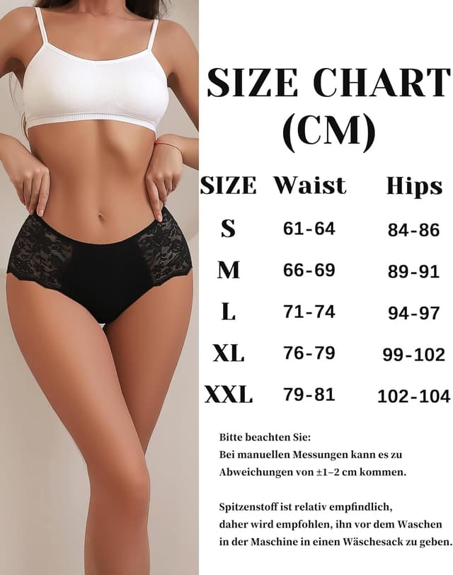 Detalle 2 de Sth Big High-Waist Unterhosen Damen mit Spitze – bequemer Brazilian Slip, atmungsaktiv (Mehrpack)