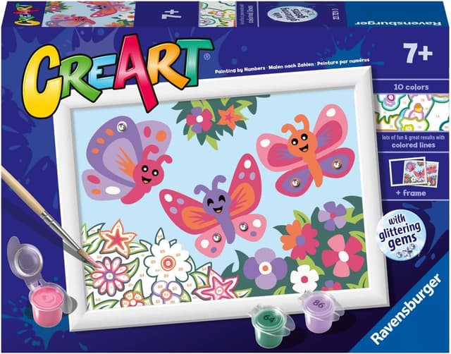 Detalle 2 de Ravensburger CreArt Farfalle glitter – Dipingere con i Numeri (kit pittura per bambini 7+) con tavole, cornice e colori
