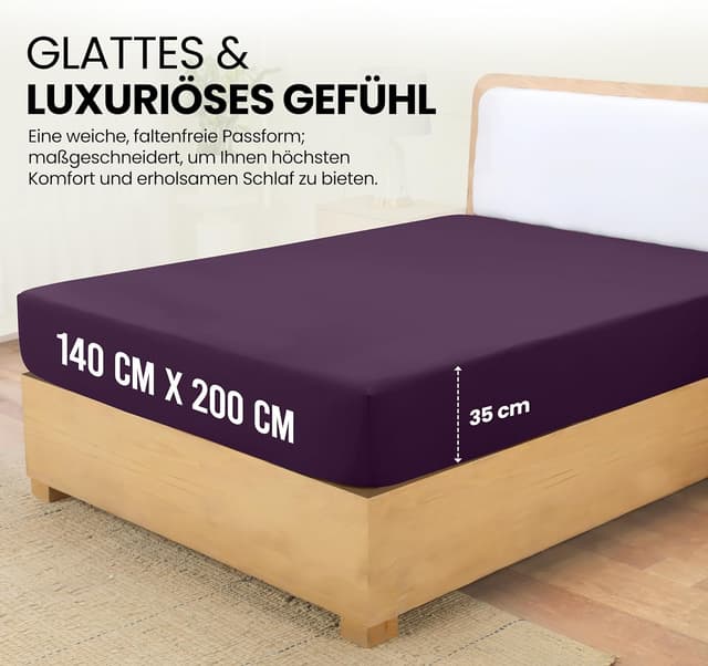 Detalle 2 de Utopia Bedding Spannbettlaken 140x200 cm in Lila – Gebürstete Polyester-Mikrofaser mit 35 cm Taschen tiefe
