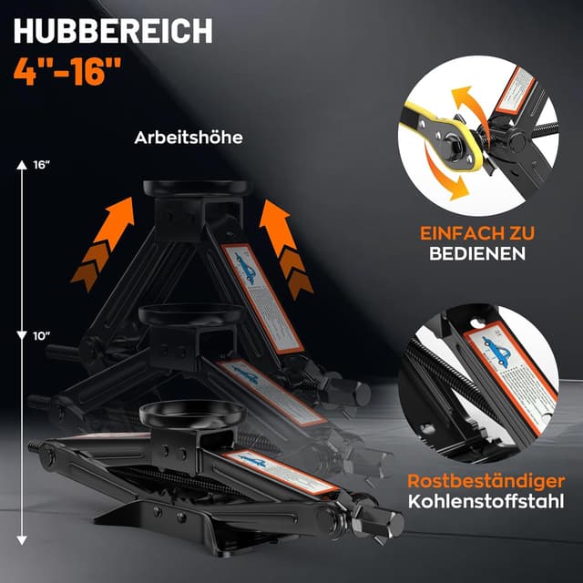 Detalle de IMAYCC Wagenheber 2T (bis 2.000 kg) – universeller Scherenwagenheber mit Gummiauflage & Radkreuzschlüssel