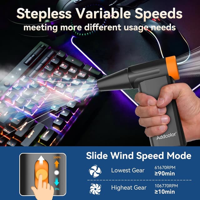 Detalle de ADDCOLOR AD51 Air Blower 2000mAh, 8‑gear handheld