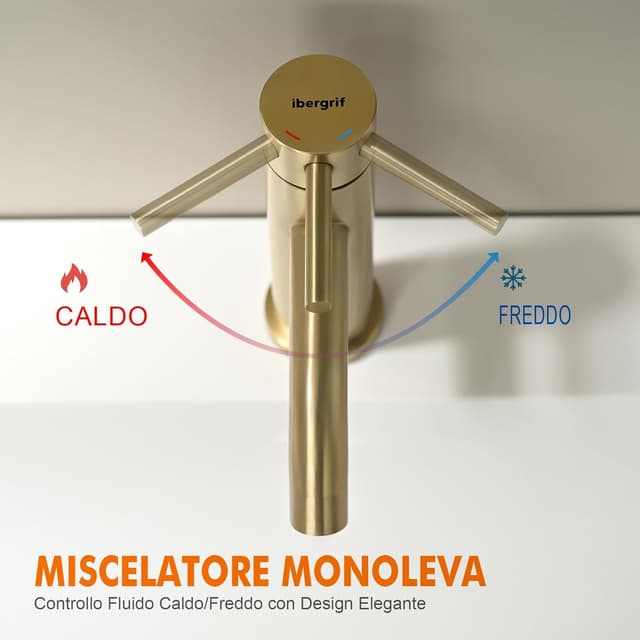 Thumbnail 3 de Ibergrif M11003Y rubinetto bagno classico monocomando per lavabo in acciaio inox oro