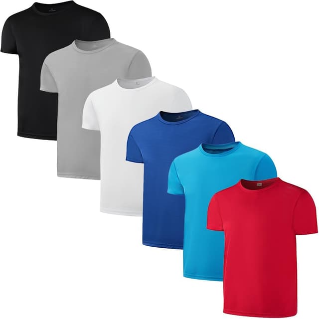 Detalle de 6-Pack Boys Youth Mesh Athletic Quick-Dry T-Shirts (Age 4-18) — Moisture-Wicking Short Sleeve Tees