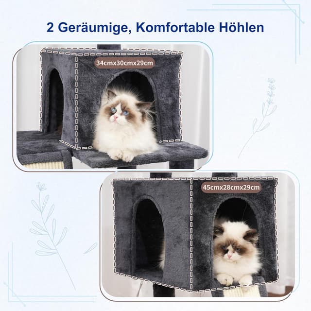 Detalle de Gitelsnour Kratzbaum für den Innenbereich – 180 cm Katzenkratzbaum Rauchgrau GCT032G mit 2 Sisalsäulen