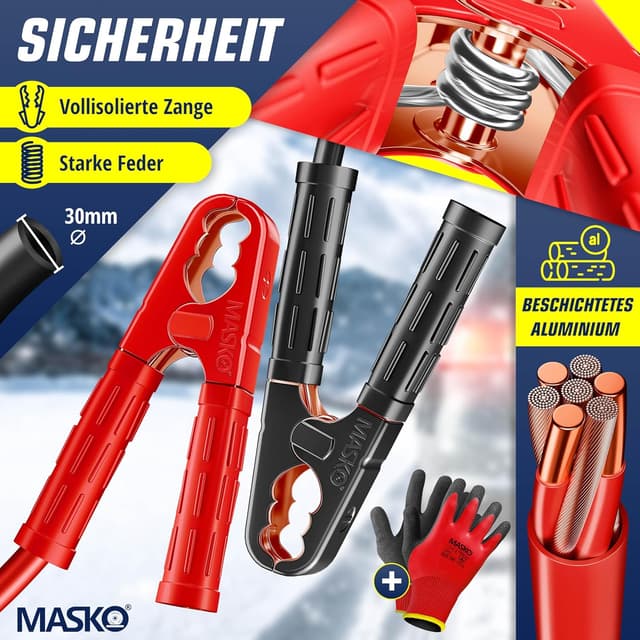 Detalle de MASKO Starthilfekabel für Benzin- und Dieselmotoren 12/24 V – 4 vollisolierte Polzangen, 2x 4 m, 30 mm²