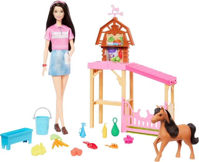 Detalle de Barbie HXJ40, playset fattoria con 10 accessori