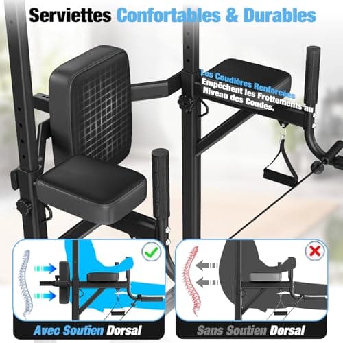 Detalle de Botifly Power Tower con barra de dominadas y estación de inmersión regulable (170–220 cm)