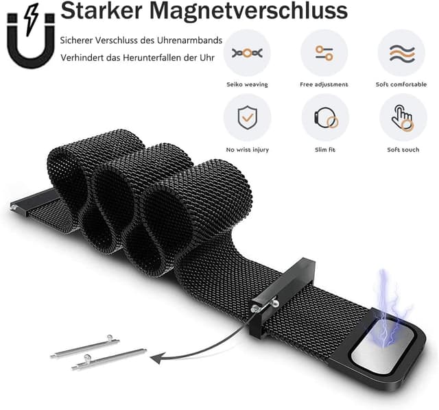 Detalle de ZLZKJS Edelstahl Mesh Uhrenarmband mit Magnetverschluss – Schnellverschluss für 14–24 mm