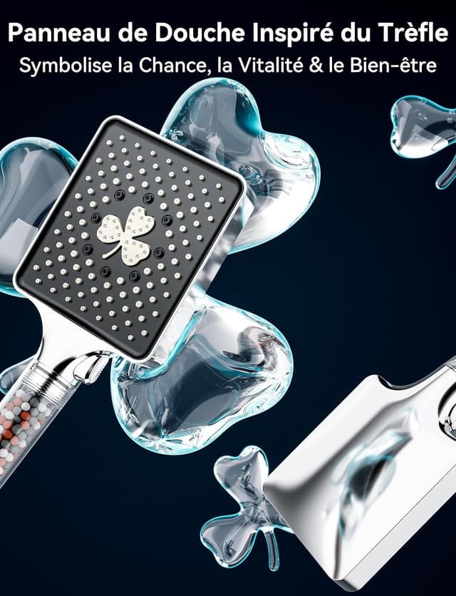 Detalle 2 de Magichome pommeau de douche carré haute pression anti-calcaire avec tuyau 1,5 m et 6 modes