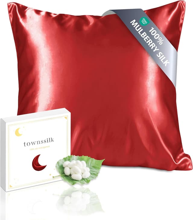Detalle de townssilk Seiden-Kissenbezug aus Maulbeerseide 100% 19 mm, 80x80 cm (rot)