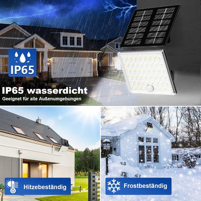 Detalle de Realky Solarlampen für Außen mit Fernbedienung – IP65 Solar-Außenleuchte mit Bewegungsmelder, 3 Farbtemperaturen
