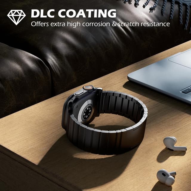 Detalle de LULULOOK Titanium Band for Apple Watch Ultra 3/2/49mm (Grade 2) – DLC-coated, adjustable strap with secure foldover clasp