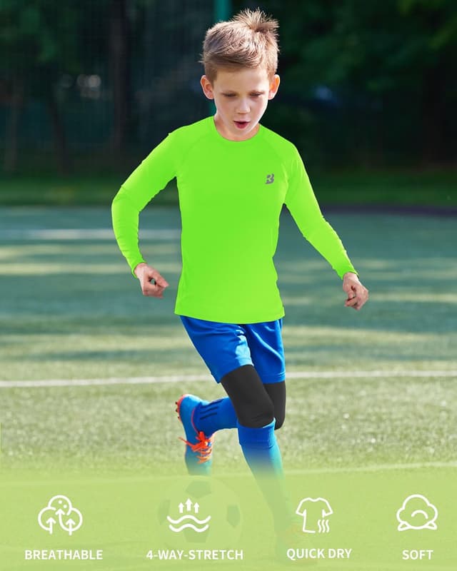 Detalle de Roadbox Boys Base Layer Tops (1–2 Pack) – Kids Compression Shirts Long & Short Sleeve for Football and Sports