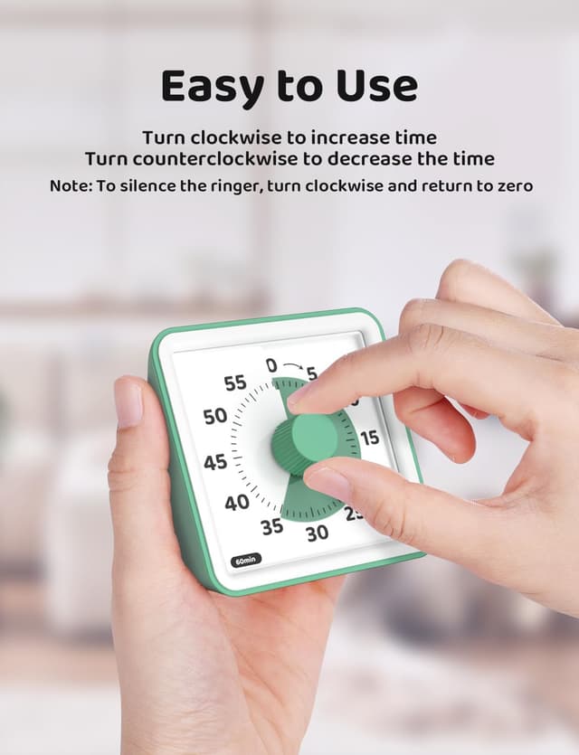 Detalle de LIORQUE Visual Timer for Kids – 60 Minute Countdown Timer with Silent Operation for Classrooms & Cooking