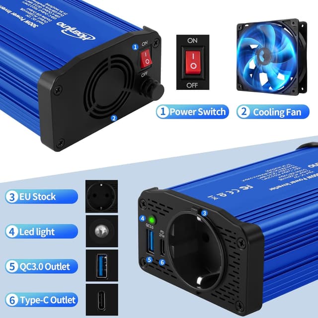 Thumbnail 5 de Hoenjuno Onduleur 300 W Convertisseur 12V→230V