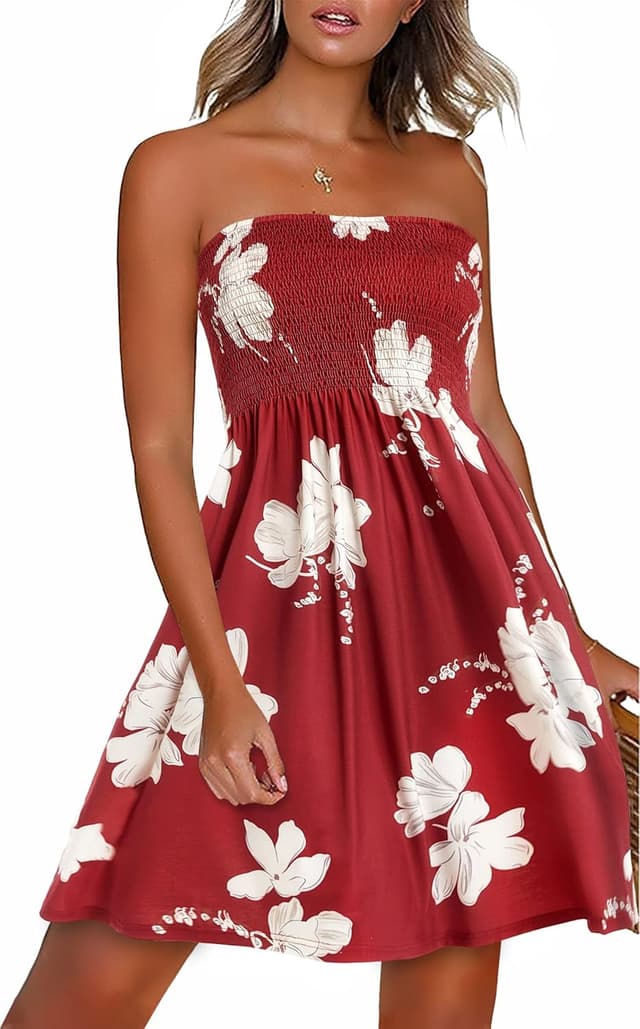 Thumbnail 6 de Gosunny Damen Sommerkleid schulterfrei (Bandeau/Ärmellos) mit floralem Boho-Print – Strand- & Freizeitkleid