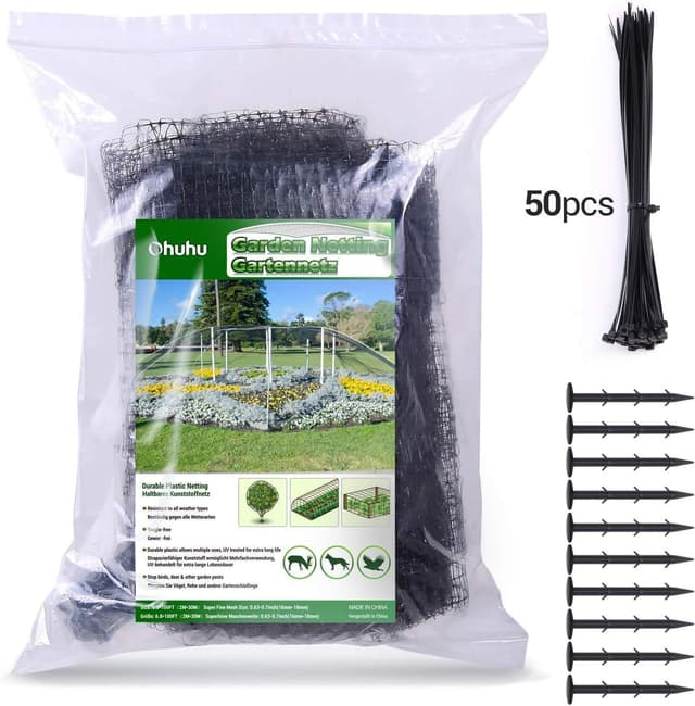 Thumbnail 6 de Ohuhu Bird Netting Garden Netting Reusable 2m x 30m (16–18mm mesh) with 50 cable ties & 10 ground pegs
