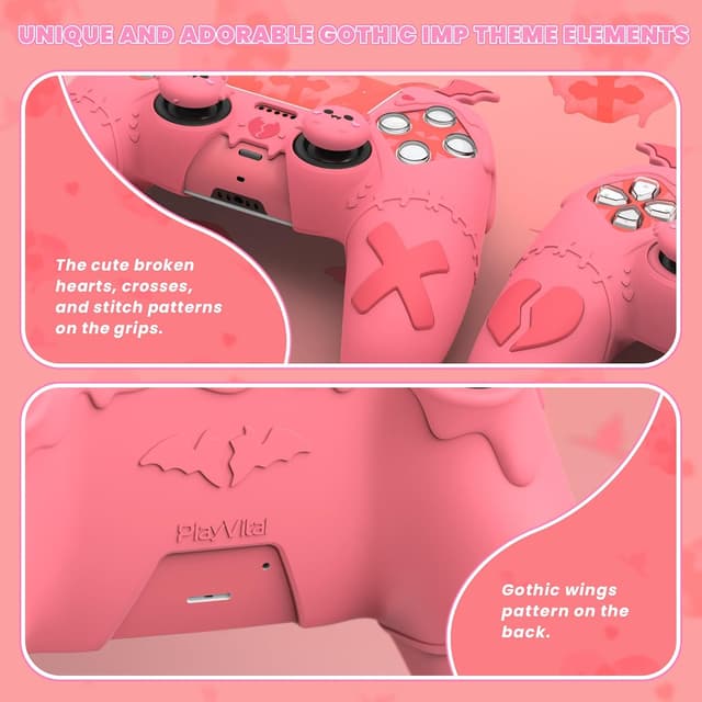 Detalle de PlayVital Gothic Imp Silicone Case for PS5 Controller (Peach Pink) with 4 Thumb Grips & Stickers