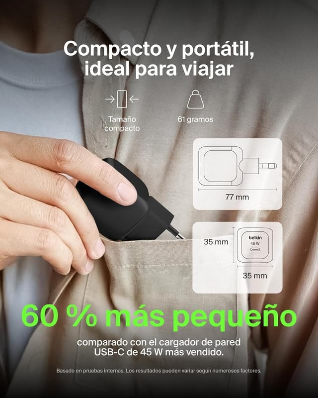 Detalle de Belkin 45W Cargador de Pared USB-C Power Delivery ⚡