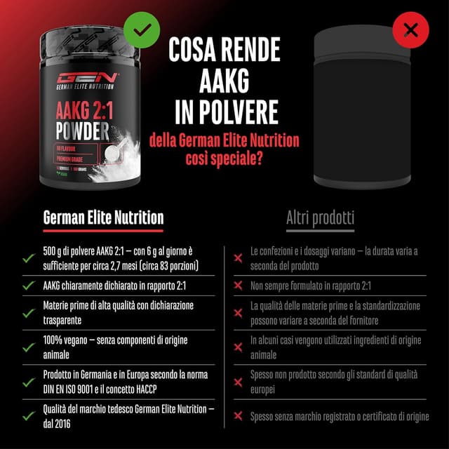 Detalle de GEN German Elite Nutrition AAKG 2:1 in polvere vegana (500 g) – L-arginina alfa-cheto glutarato
