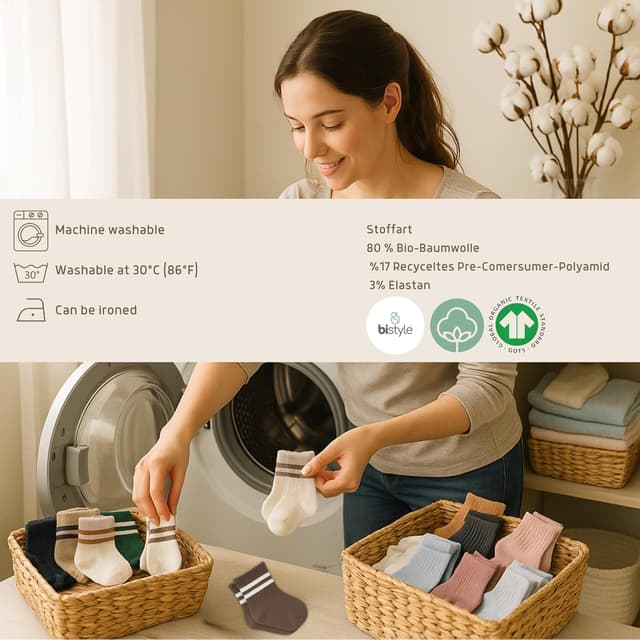 Detalle de bistyle Baby-Socken aus Baumwolle (6 Paar) für Neugeborene 0–6 Monate bis 2–3 Jahre – nahtlos, Stopper