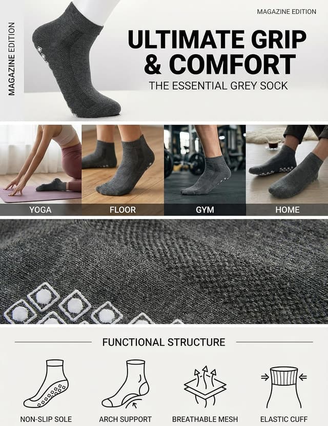 Detalle 2 de Quoboquo lot de chaussettes de sport antidérapantes en coton (ABS), courtes, hommes et femmes