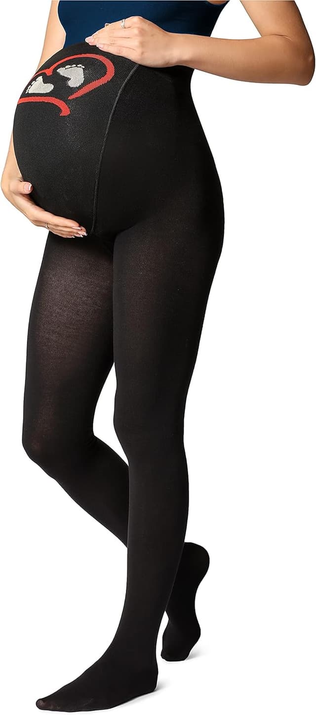 Detalle de Be Mammy Collant de maternité Femme 150 DEN en coton opaque, motif petits pieds (BE-1122)